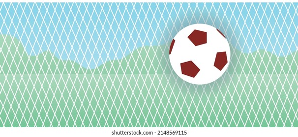 Ball in football goal with space for text. Flat vector stock illustration, concept of game of football, gaulle. Copy Space Template