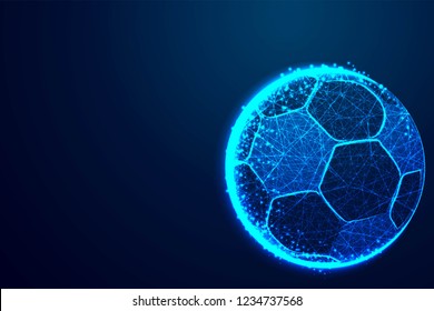 ball, football team, Abstract low poly, Triangle, dot, line, polygon. Shine blue background, Vector illustration