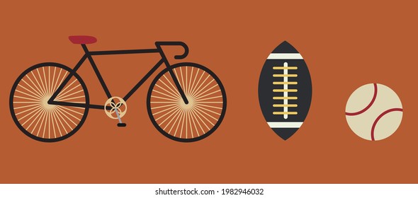 Ball game. Bicycle. Urban sports. Flat design.