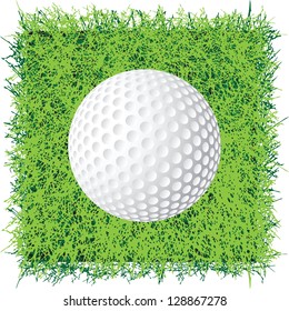 The ball for the game of golf on the grass lawn. Vector illustration.