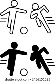 Ball Game icons. Black and White Vector Icons of People Running for the Ball. Football Match, Fighting Athletes, Hitting the Ball. Sports Games Concept