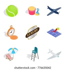 Ball game icons set. Isometric set of 9 ball game vector icons for web isolated on white background
