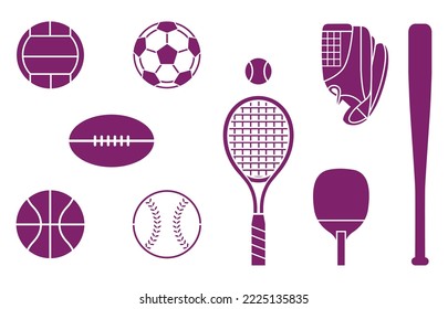 Ball Games and accessories silhouettes elements  vector design