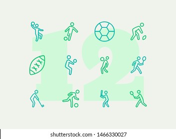 Ball games line icon set. Volleyball, football, soccer, rugby. Sport concept. Can be used for topics like sportsman, athlete, activity