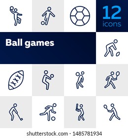 Ball games line icon set. Volleyball, football, soccer, rugby. Sport concept. Can be used for topics like sportsman, athlete, activity