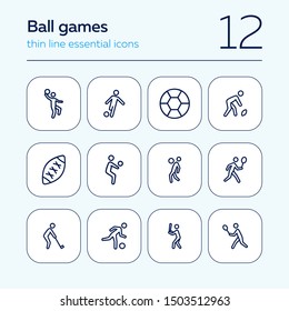 Ball games line icon set. Volleyball, football, soccer, rugby. Sport concept. Can be used for topics like sportsman, athlete, activity