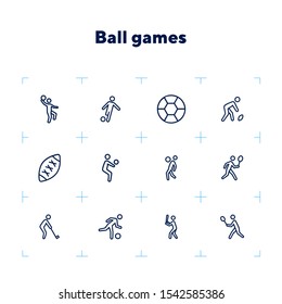 Ball games line icon set. Volleyball, football, soccer, rugby. Sport concept. Can be used for topics like sportsman, athlete, activity