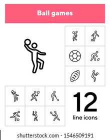 Ball games line icon set. Volleyball, football, soccer, rugby. Sport concept. Can be used for topics like sportsman, athlete, activity