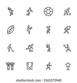 Ball games line icon set. Volleyball, football, soccer, rugby. Sport concept. Can be used for topics like sportsman, athlete, activity