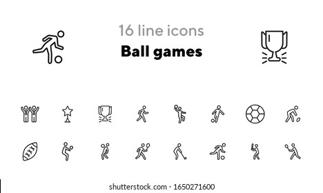 Ball games line icon set. Volleyball, football, soccer, rugby. Sport concept. Can be used for topics like sportsman, athlete, activity