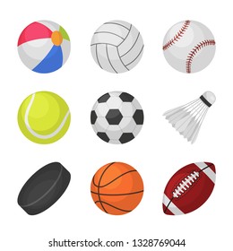 Ball games. Sports kids ball volleyball baseball tennis football soccer bambinton hockey basketball rugby balls vector collection