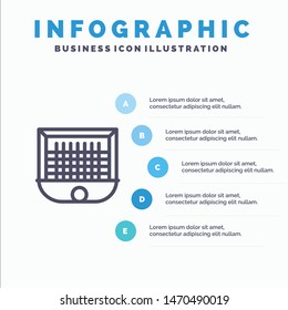 Ball, Gate, Goalpost, Net, Soccer Line icon with 5 steps presentation infographics Background. Vector Icon Template background