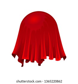 Ball or globe under red silk cloth on white background.