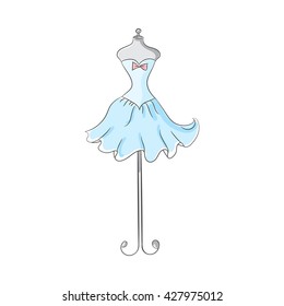 a ball gown blue mannequin hand drawing illustration on a white background