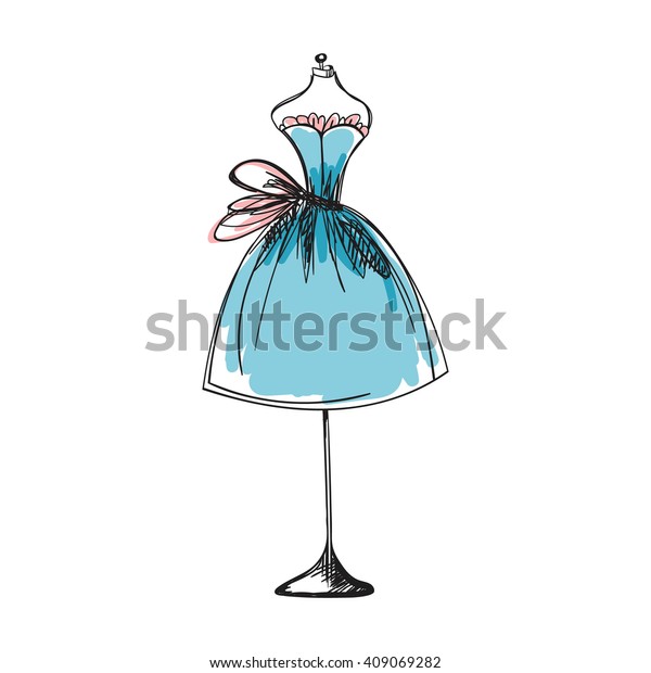 Ball Gown Blue Mannequin Hand Drawing Stock Vector (Royalty Free) 409069282