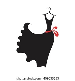 Ball gown hand drawing female black long on a hanger on a white background