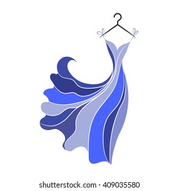 Ball gown hand drawing female colored long on a hanger on a white background