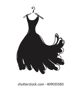 Ball gown hand drawing female black long on a hanger on a white background