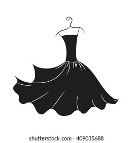 Ball gown hand drawing female black long on a hanger on a white background