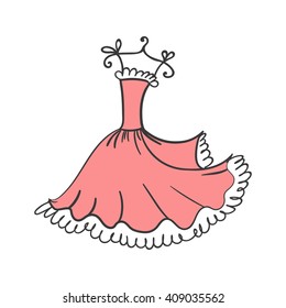 ball gown hand drawing sketch female pink short on a hanger on a white background