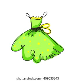 ball gown hand drawing sketch female green short  on a white background