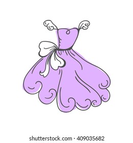 ball gown hand drawing sketch female purple short  on a white background