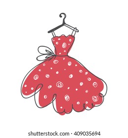 ball gown hand drawing sketch female pink short on a hanger on a white background