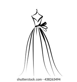 a ball gown long mannequin hand drawing illustration on a white background