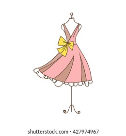 a ball gown mannequin hand drawing illustration on a white background