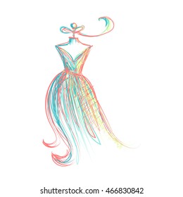 a ball gown mannequin hand drawing illustration on a white background