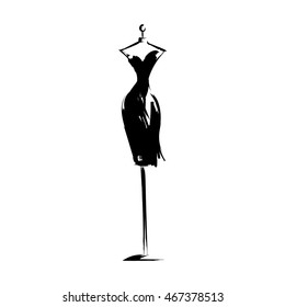 ball gown mannequin hand drawing illustration on a white background