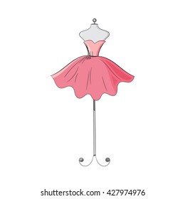a ball gown pink mannequin hand drawing illustration on a white background