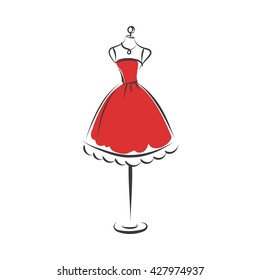 a ball gown red mannequin hand drawing illustration on a white background