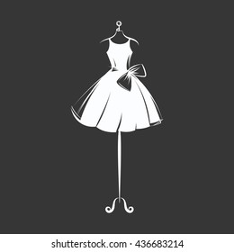 a ball gown short mannequin hand drawing illustration on a black background