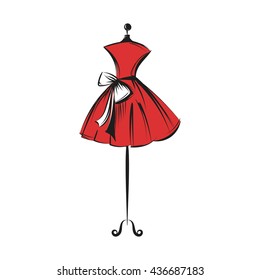 a ball gown short mannequin hand drawing illustration on a white background