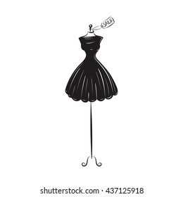 a ball gown short mannequin hand drawing illustration on a white background