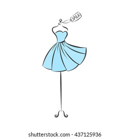 a ball gown short mannequin hand drawing illustration on a white background