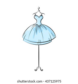 a ball gown short mannequin hand drawing illustration on a white background