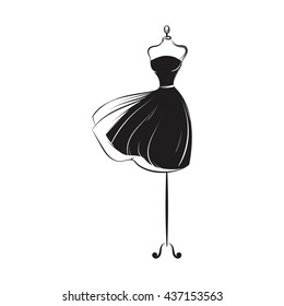 a ball gown short mannequin hand drawing illustration on a white background