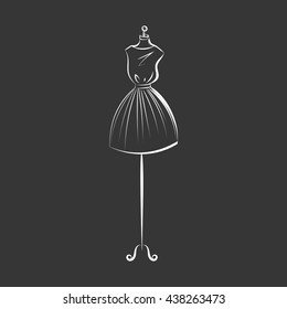 a ball gown short mannequin hand drawing illustration on a black background