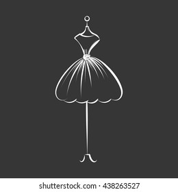 a ball gown short mannequin hand drawing illustration on a black background