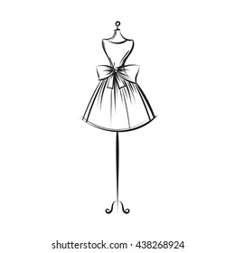 a ball gown short mannequin hand drawing illustration on a white background