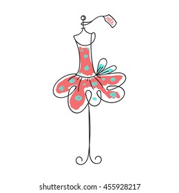 ball gown short mannequin hand drawing illustration on a white background