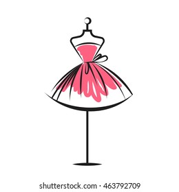 ball gown short mannequin hand drawing illustration on a white background