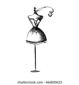 ball gown short mannequin hand drawing illustration on a white background