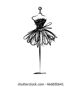 ball gown short mannequin hand drawing illustration on a white background