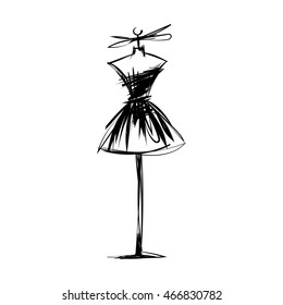 ball gown short mannequin hand drawing illustration on a white background