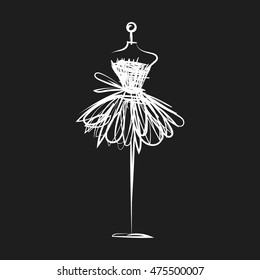 ball gown short mannequin hand drawing illustration on a black background