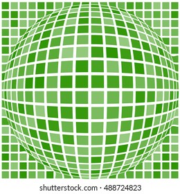 Ball of green squares of different sizes. White background. 