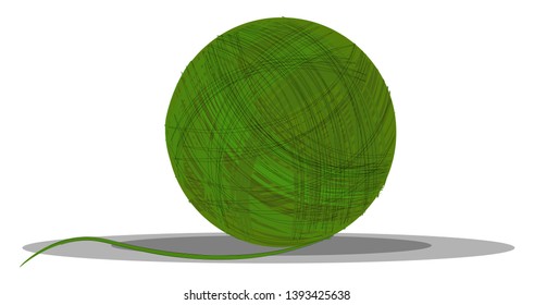 A ball of green yarn made out of cotton vector color drawing or illustration